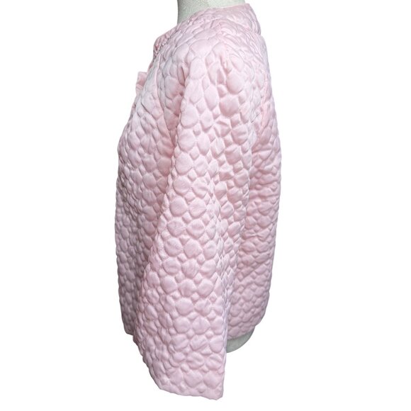 Vtg 50s Barbizon Pink Quilted Bed Jacket Floral Embroidery Cottage Grannycore - Picture 11 of 13